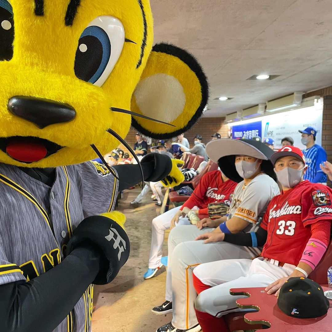 Hanshin Tigers トラッキーもオールスターゲームを満喫してました トラッキー 矢野燿大 監督 岡本和真 選手 菊池涼介 選手 中野拓夢 選手 出張中の 阪神園芸さ Npb Hub