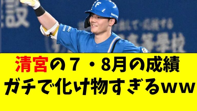 【日ハム】清宮幸太郎の７月・８月の成績が化け物すぎる件ｗ