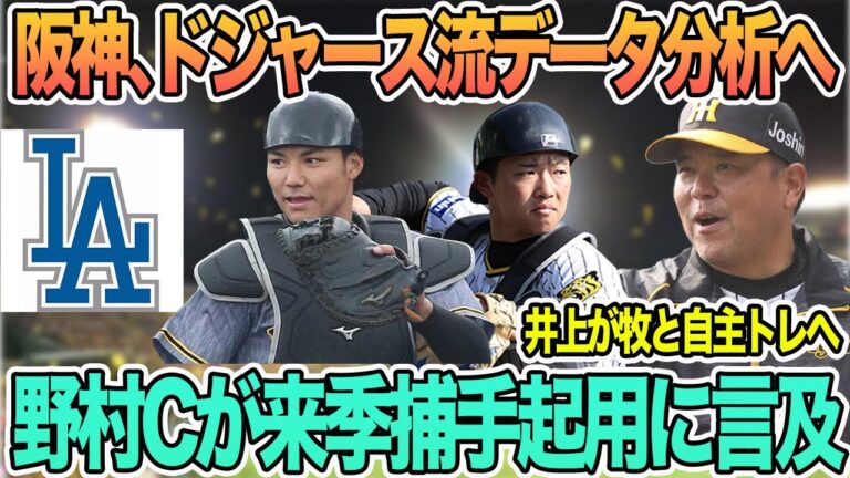 【野村バッテリーコーチが来季捕手起用に言及】阪神がドジャース流のデータ分析へ　井上がDeNA牧と自主トレへ　阪神４選手がウインターリーグへ　　　阪神タイガース